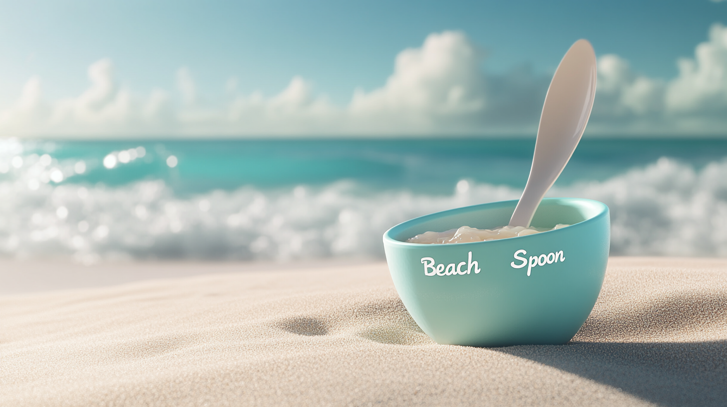 BeachSpoon® on golden sand with ocean background